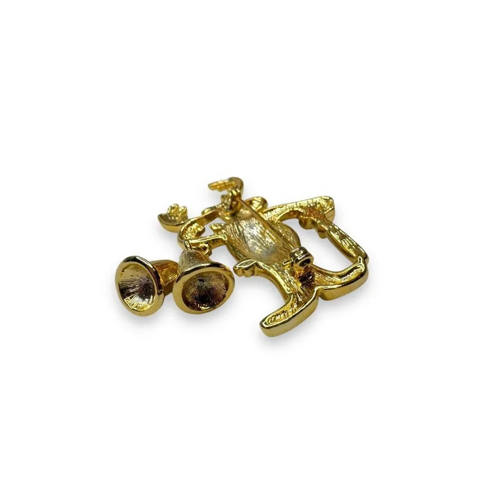 Reindeer Brooch Gold Tone Enamel Holiday Jewelry Macys New In Box